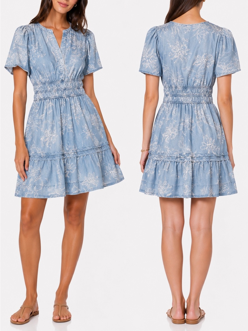 Velvet Heart Stilla Dress Blue Floral Tencel Mini Dress Size L